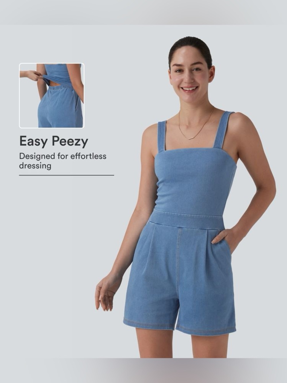 Halara Flex™ Denim Square Neck Sleeveless Romper with Pockets-Easy Peezy large